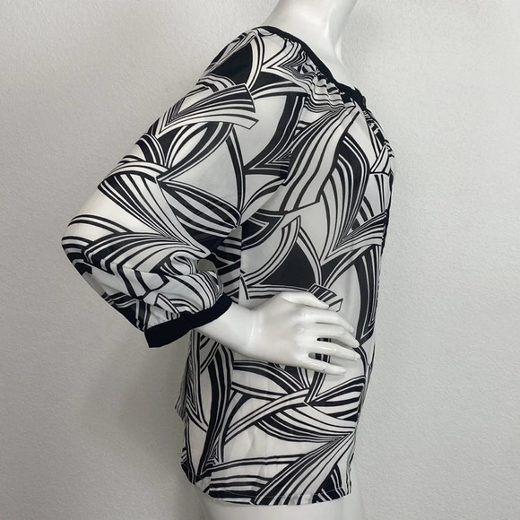 Banana Republic Black & White Geometric Patterned 3/4 Sleeves Cottagecore Top M - Picture 3 of 10
